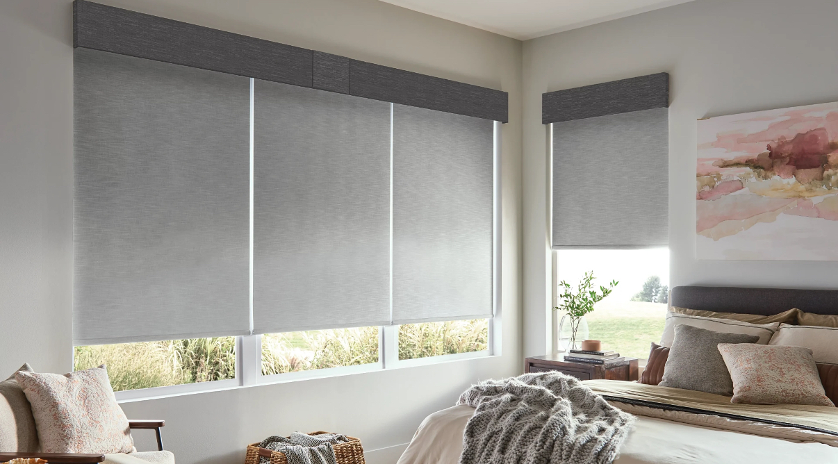 Sheer shades with skyline view